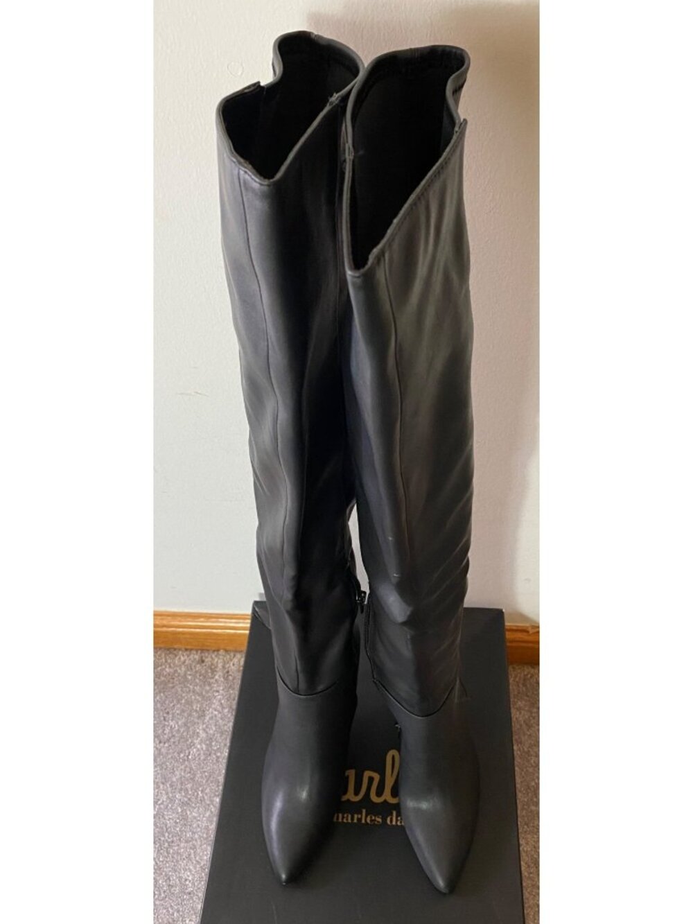 Charles David Debutante Black Over-The-Knee Stiletto Boots Size 7.5M Side Zip - Picture 5 of 9